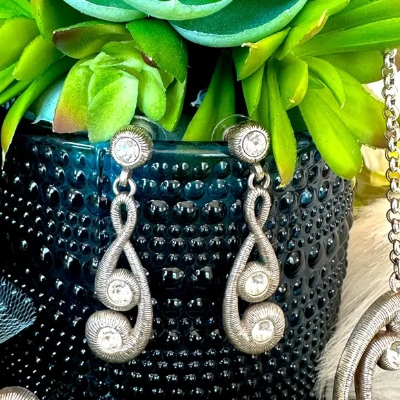 Brighton STERLING LACE Silver Crystal Statement Necklace Bracelet Earrings RARE